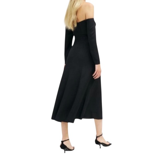 REFORMATION Ballari Dress Black Midi Off Shoulder Long Sleeve NWT 8 - Picture 3 of 9